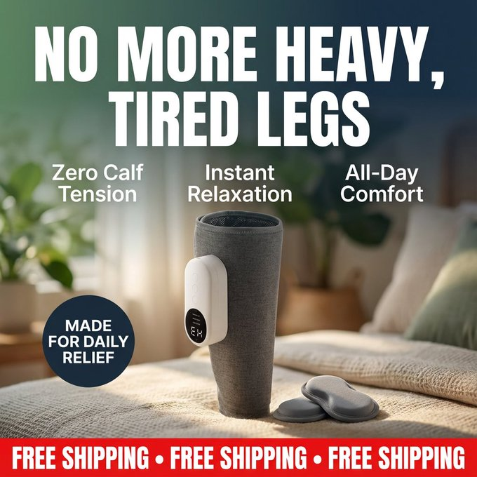 Benefit-led LegEase calf massager ad with headline No more heavy, tired legs